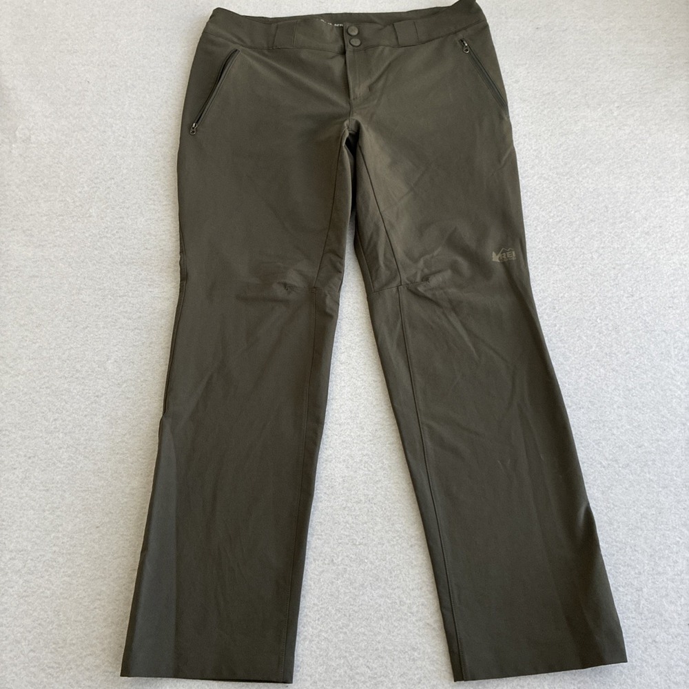 REI Co Op Flash Pants Womens 12 Petite Green Stretch Hiking Camping Outdoors